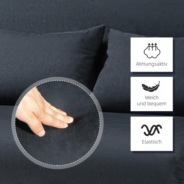 HOMCOM Schlafsofa 2er-Sofa mit Schlaffunktion, Verstellbarer Rückenlehne, Kissen, Schlafsessel 1 Teile, für Wohnzimmer, Schlafzimmer, Schwarz Bild 7