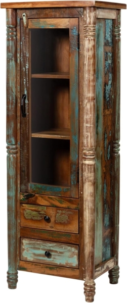 Massivmoebel24 Standvitrine (Altholz 55x42x150 mehrfarbig lackiert FABLE #30) Altholz 55x42x150 mehrfarbig lackiert FABLE #30