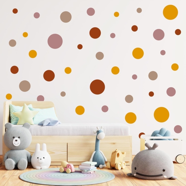 yabaduu Kreise Set 120 Stück Punkte Wandtattoo Kinderzimmer Schlafzimmer Babyzimmer Aufkleber Folie Deko Selbstklebend für Junge Mädchen Pastell Y068 (Y068-8 Erdtöne) Bild 5