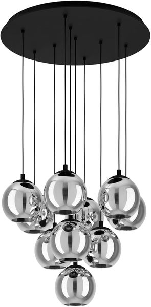 EGLO Hängelampe Ariscani, 10-flammige Cluster Pendelleuchte Esstisch, Hängeleuchte aus Metall in schwarz und Rauchglas in schwarz-transparent, Esszimmerlampe hängend, E27 Fassung, Ø 65,5 cm
