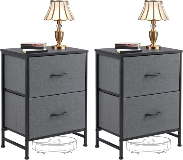 DUMOS Kommode für Schlafzimmer mit 2 Stoffschubladen, hohe Kommode Organizer für Kleidung, Schrank Kinderzimmer, Aufbewahrungsturm mit Schrank, Metallrahmen, Holzplatte, leichte Kinderzimmermöbel Bild 2