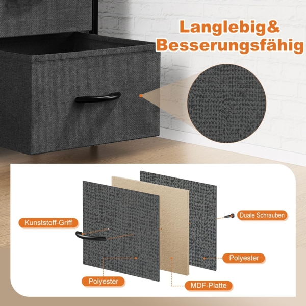 DUMOS Kommode für Schlafzimmer mit 2 Stoffschubladen, hohe Kommode Organizer für Kleidung, Schrank Kinderzimmer, Aufbewahrungsturm mit Schrank, Metallrahmen, Holzplatte, leichte Kinderzimmermöbel Bild 4
