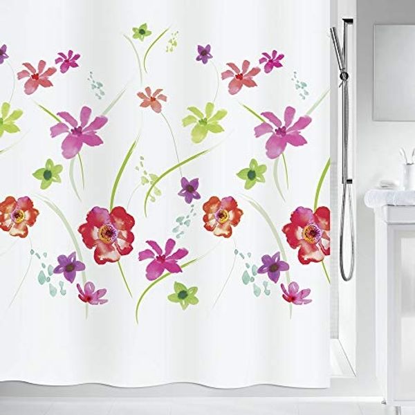 spirella Duschvorhang FLOWER MEADOW Breite 180 cm, Premium Textil-Duschvorhang, 100% Polyester, Made in Europe, wasserabweisend, Anti-Schimmel-Effekt, waschbar 30°, florales Design, Farbe weiß/bunt, Größe 180 x 200 cm