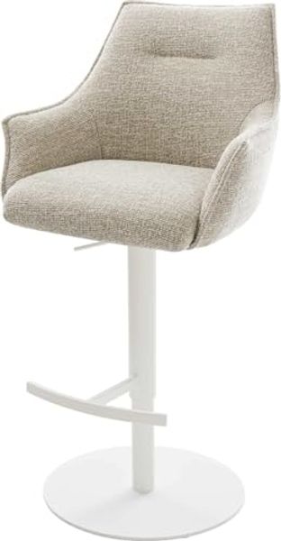 Barstuhl Alja-Flex Webstoff Soft Beige Drehfuß höhenverstellbar Metall Weiß Taschenfederkern