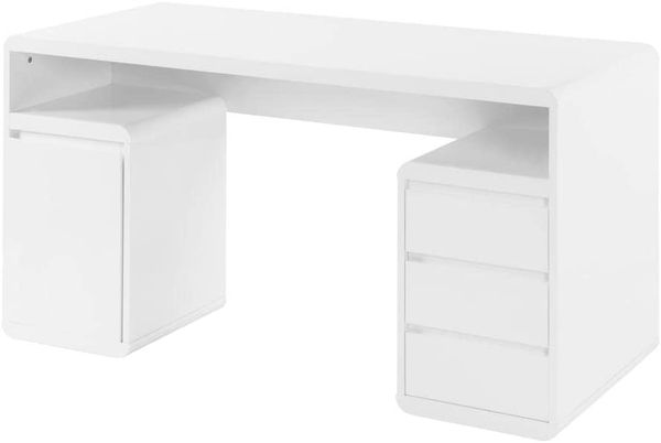 Vente-unique - Schreibtisch mit Stauraum - MDF - Weiß lackiert - SERGUEI