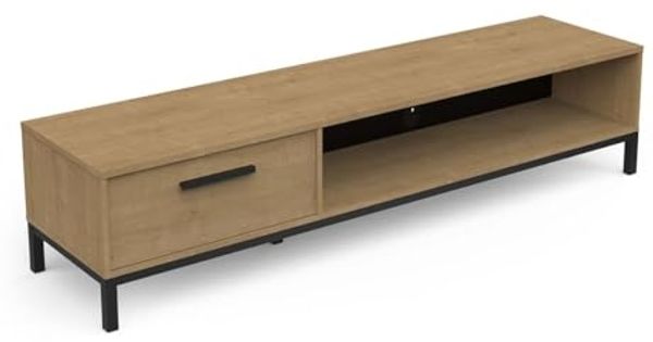 Calicosy TV-Möbel 1 Schublade und 1 offenes Fach Dekor Eiche und Schwarz matt B183 cm - CRAFT - Helles Holz