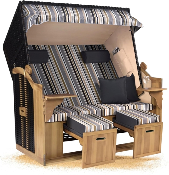 Strandkorb Hanse Strandkorb Strandkorb Ostsee XXL 2,5 Sitzer Volllieger in Schwarz Anthrazit, BxTxH: 150x80x160 cm, Ostsee XXL Volllieger, Ostsee 2,5-Sitzer Modell 2025, Stabiles Wacholder mit handgefertigtem Polyrattangeflecht