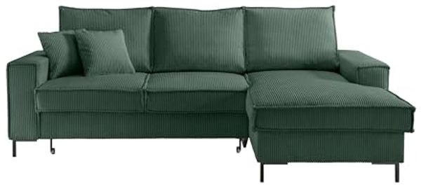 Polsterecke >Rube< Schlaffunktion, Stauraum, Cord moosgrün - 240x92x150cm (BxHxT)