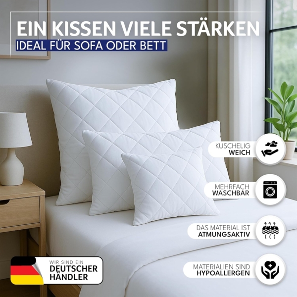 Gentle North Kopfkissen (80x80 cm groß) - 6er Set Kissen für Bett und als Dekokissen - Mit Reißverschluss für Füllung - Sofakissen - Zierkissen für Couch und Sofa - Ökotex - Waschbar bis 60° - Weiß Bild 2