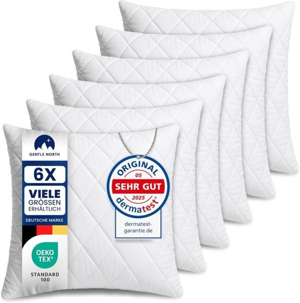 Gentle North Kopfkissen (80x80 cm groß) - 6er Set Kissen für Bett und als Dekokissen - Mit Reißverschluss für Füllung - Sofakissen - Zierkissen für Couch und Sofa - Ökotex - Waschbar bis 60° - Weiß Bild 1