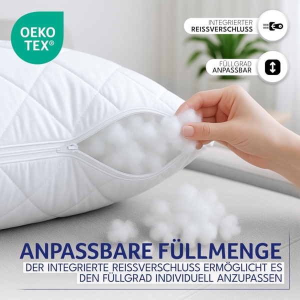 Gentle North Kopfkissen (80x80 cm groß) - 6er Set Kissen für Bett und als Dekokissen - Mit Reißverschluss für Füllung - Sofakissen - Zierkissen für Couch und Sofa - Ökotex - Waschbar bis 60° - Weiß Bild 6