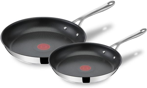 Tefal 'Jamie Oliver Cook's Direct On' Pfannen-Set, Antihaft, Induktionstauglich, Backofenfest, Edelstahl silber, Ø 24 cm, Ø 28 cm