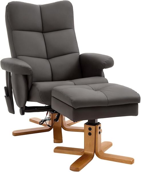 HOMCOM Massagesessel mit Liegefunktion Relaxsessel mit Fußhocker TV Sessel Fernsehsessel 145°-Neigebarer Liegesessel mit 10 Vibrationpunkte Ergonomischer Stuhl Kunstleder Braun 80 x 86 x 99 cm