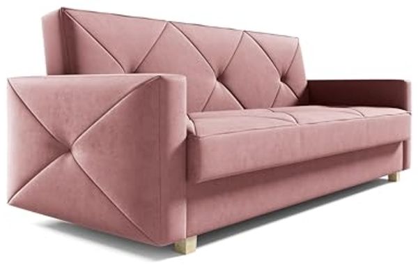 MOEBLO Schlafsofa PRETORIA, Couch Schlafsofa Bettsofa Kippsofa 3-Sitzer aus Samt - (BxHxT): 215x88x95 cm, mit Schlaffunktion und Bettkasten