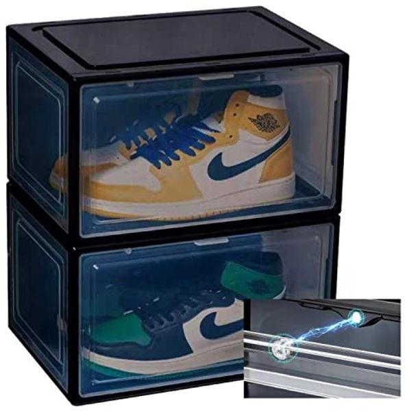 Creliv Schuhbox mit Magnettür – Stapelbare Sneaker Aufbewahrung bis Gr. 48 (2 St)