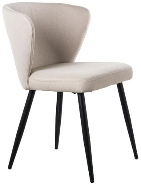 DRW Set mit 2 Stühlen aus Polyester und Metall in Schwarz und Beige, 56 x 57 x 77 cm