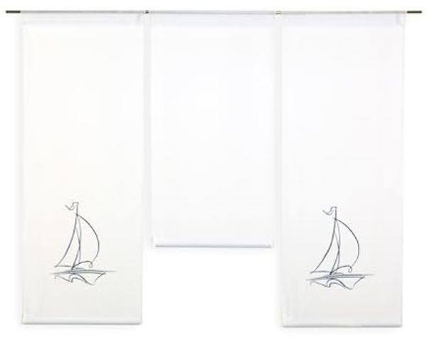 Clever-Kauf-24 Scheibengardine Design Mini Flächenvorhang Set bestickt Segelboot blau (1 St), Stangendurchzug, transparent