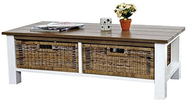 'Tula' Couchtisch, braun/weiß mit 2 Körben