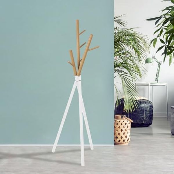 Garderobenständer Laerdal 172x49x49 cm Stahl Weiß/Holzoptik [en. casa]