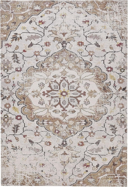 Teppich beige / braun 140x200 cm Blumenmuster Kurzflor KATTAKKADA