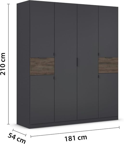 rauch Kleiderschrank, Drehtürenschrank TICAO, 6-türig, 2 Schubkästen, inkl. Türdämpferset, Grau metallic/Atlantik Oak dunkel, 181 x 210 x 54 cm Bild 3