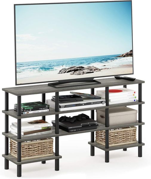 Furinno Mehrzweck-TV-Regal mit 4 Ebenen, Französische Eiche Grau/Schwarz, 29. 49x119. 9x68. 4 cm