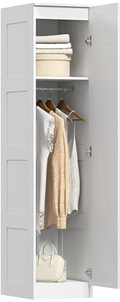 HOMCOM Kleiderschrank mit Kleiderstange, Regal, Soft-Close-Tür (Garderobenschrank, 1-St, Mehrzweckschrank) für Schlafzimmer 40 x 52 x 180 cm Weiß