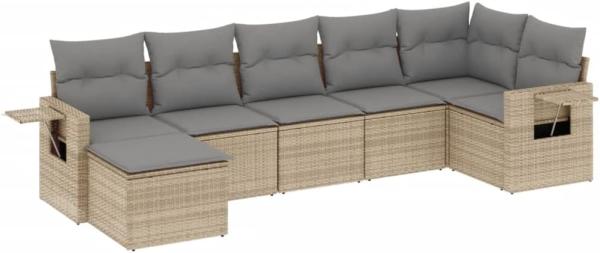 vidaXL 7-tlg. Garten-Sofagarnitur mit Kissen Beige Poly Rattan 3252816