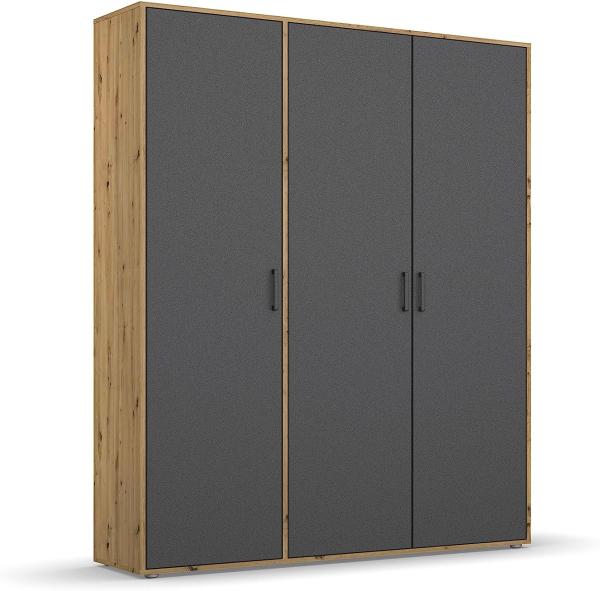 rauch Kleiderschrank; Drehtürenschrank VOYAGER, 3-türig, Graumetallic/Eiche Artisan, 140x194x53xcm