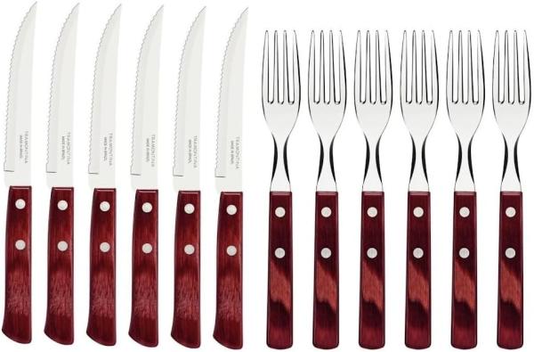 Tramontina Steakbesteck Pizzabesteck, Set, rostfrei (12-tlg), 6 Personen, Edelstahl, scharfe Klinge, FSC Echtholzgriffe, spülmaschinenfest