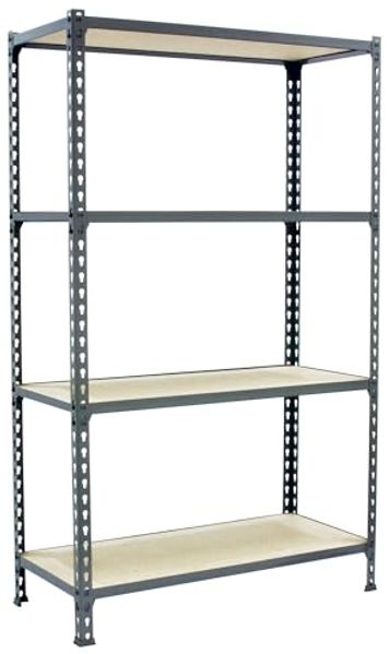 Simonrack Schwerlastregal, Lagerregal, 150 x 100 x 40 cm, Metallregal, Kellerregal, Biegestelle 150 kg, 4 Holzfachböden, Verzinkt/Holz - Maderclick