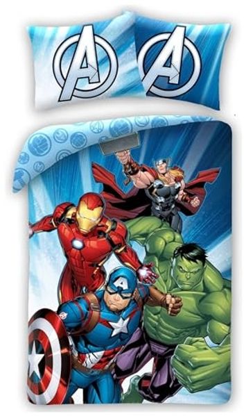 Marvel Avengers Bettwäsche Set aus Baumwolle Bettdeckenbezug 140 × 200 cm mit 70 × 90 cm Kissenbezug