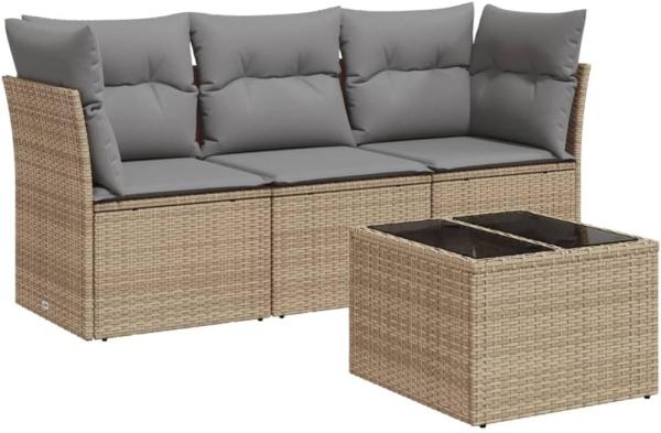 vidaXL 4-tlg. Garten-Sofagarnitur mit Kissen Beige Poly Rattan 3217219