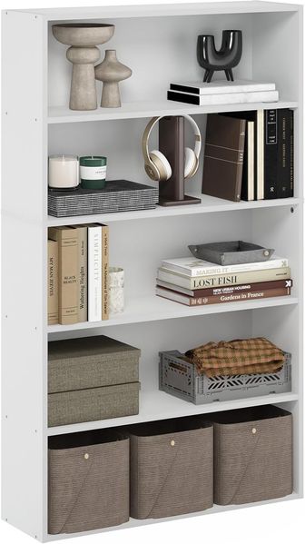 Furinno Pasir 5-stufiges offenes Bücherregal, 79,6 cm breit, Weiß