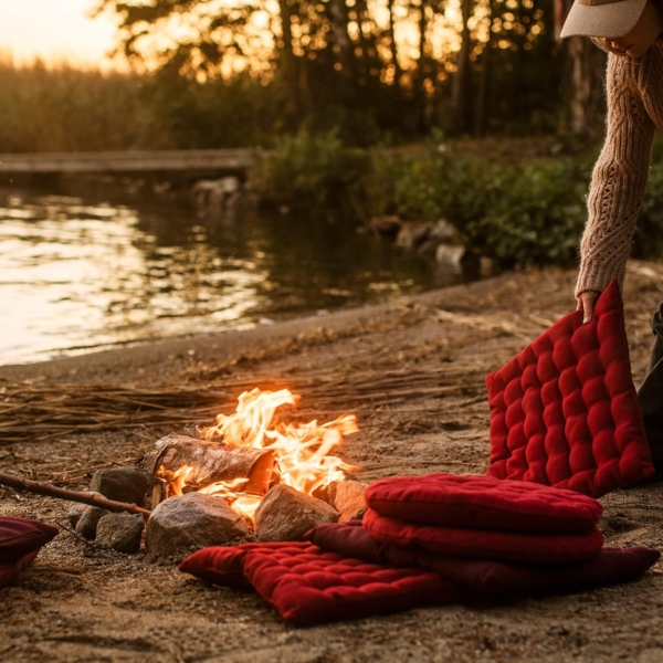 LINUM PEPPER Elegantes Rundes Sitzkissen Ø 37cm, 100% Baumwolle, Maschinenwaschbar, Rostorange Bild 4