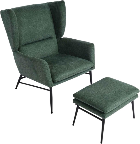 Lounge-Sessel mit Ottomane HWC-L62, Sessel Polstersessel Cocktailsessel Hocker, Stoff/Textil ~ grün Bild 5