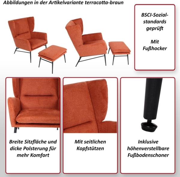 Lounge-Sessel mit Ottomane HWC-L62, Sessel Polstersessel Cocktailsessel Hocker, Stoff/Textil ~ grün Bild 3