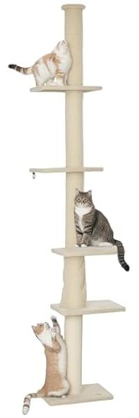 PawHut Kratzbaum Deckenhoch, 225-275 cm, mit Plattformen, mit Kippschutz, Cremeweiß