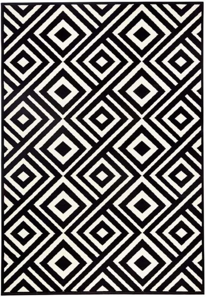 Kurzflor Teppich Art Schwarz Creme - 200x290x0,9cm