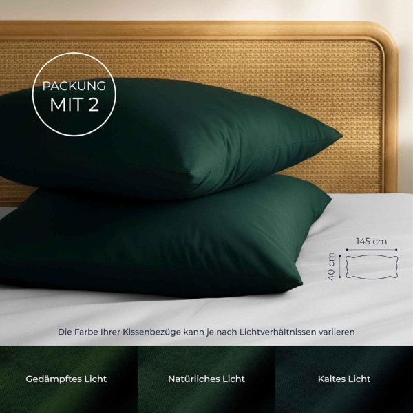 Kissenbezug 40x145 Baumwolle Renforcé (2er-Set) - Grün - Dicht gewebt mit 57 Fäden/cm² - Kissenbezug 40x145 cm - Oeko Tex Zertifiziert - Dreamzie Bild 2