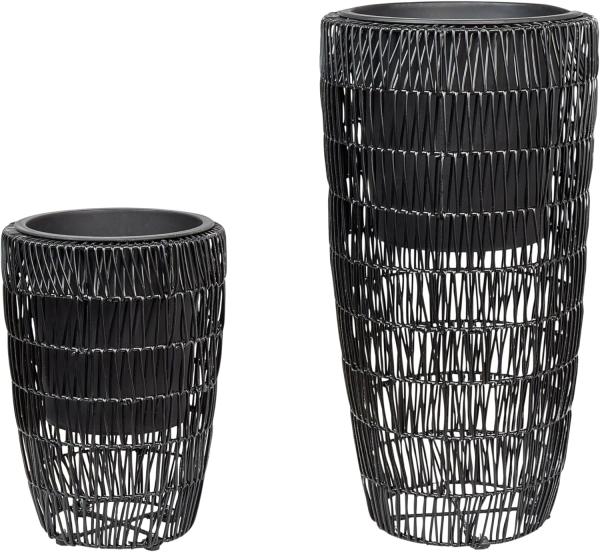 Set mit 2 Blumentöpfen CHELONE PE Rattan 26 34 cm Schwarz