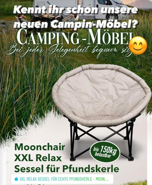 anndora Campingstuhl XXL Camping Relax Sessel Moonchair faltbar, wasserabweisende gepolsterte Sizfläche - leicht entfaltbar Bild 4