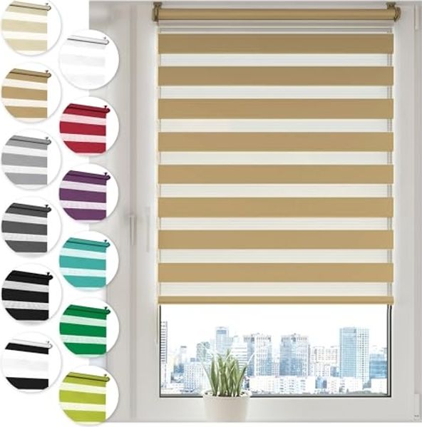 Doppelrollo Klemmfix ohne Bohren 30x130 cm Beige Duo Rollo Klemmrollo Sonnenschutzrollo Fensterrollo für Fenster & Türen Zebrarollo Seitenzugrollo