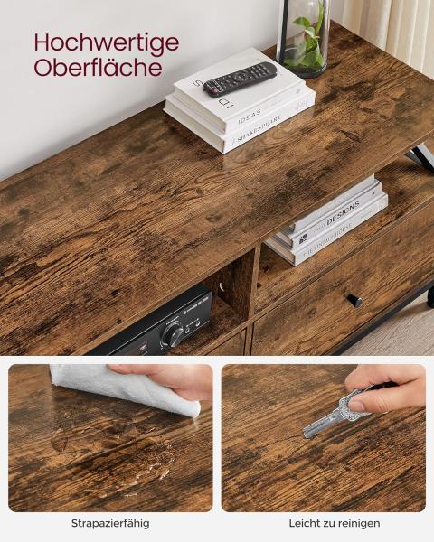 Vasagle TV-Schrank, Lowboard für Fernseher bis zu 75 Zoll, Fernsehtisch mit 3 Schubladen, 40 x 178 x 50 cm, Industrie-Design, Stahlgestell, vintagebraun-schwarz Bild 5