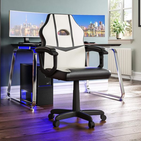 Vida Designs Racing Comet Gaming Computer Sessel Büro Chef Einstellbar Drehbar PU Kunstleder Weiß & Schwarz