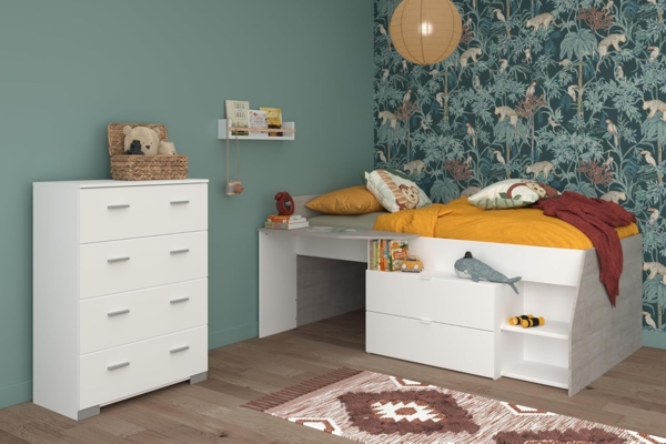 Milky 16 praktisches und modernes 2-teiliges Kinderzimmer-Set in Weiß und Grey Loft Dekor