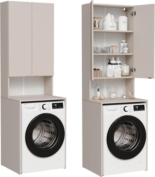 Platan Room Waschmaschinenumbauschrank Badschrank LORA Waschmaschinenschrank Badezimmer Hochschrank 210 x 65 x 50 cm