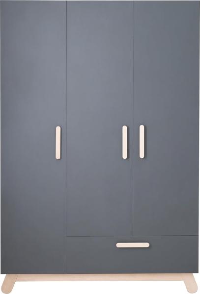 roba Kleiderschrank 'Jara' 3-trg. in Anthrazit, mit Füßen und Griffen aus Buche Echtholz, HxBxT: 200 x 134 x 51,5 cm