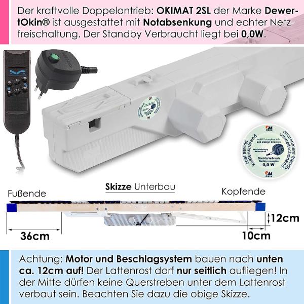 elektrischer Lattenrost 100% BUCHE - Kopf- u. Fußteil elektrisch verstellbar - SCHULTERFRÄSUNG, 7 Zonen, 44 Federleisten, Härteregulierung, Mittelgurt - MOTOR COMFORT 44® - fertig montiert (100x200) Bild 9