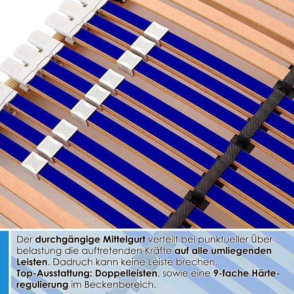 elektrischer Lattenrost 100% BUCHE - Kopf- u. Fußteil elektrisch verstellbar - SCHULTERFRÄSUNG, 7 Zonen, 44 Federleisten, Härteregulierung, Mittelgurt - MOTOR COMFORT 44® - fertig montiert (100x200) Bild 6